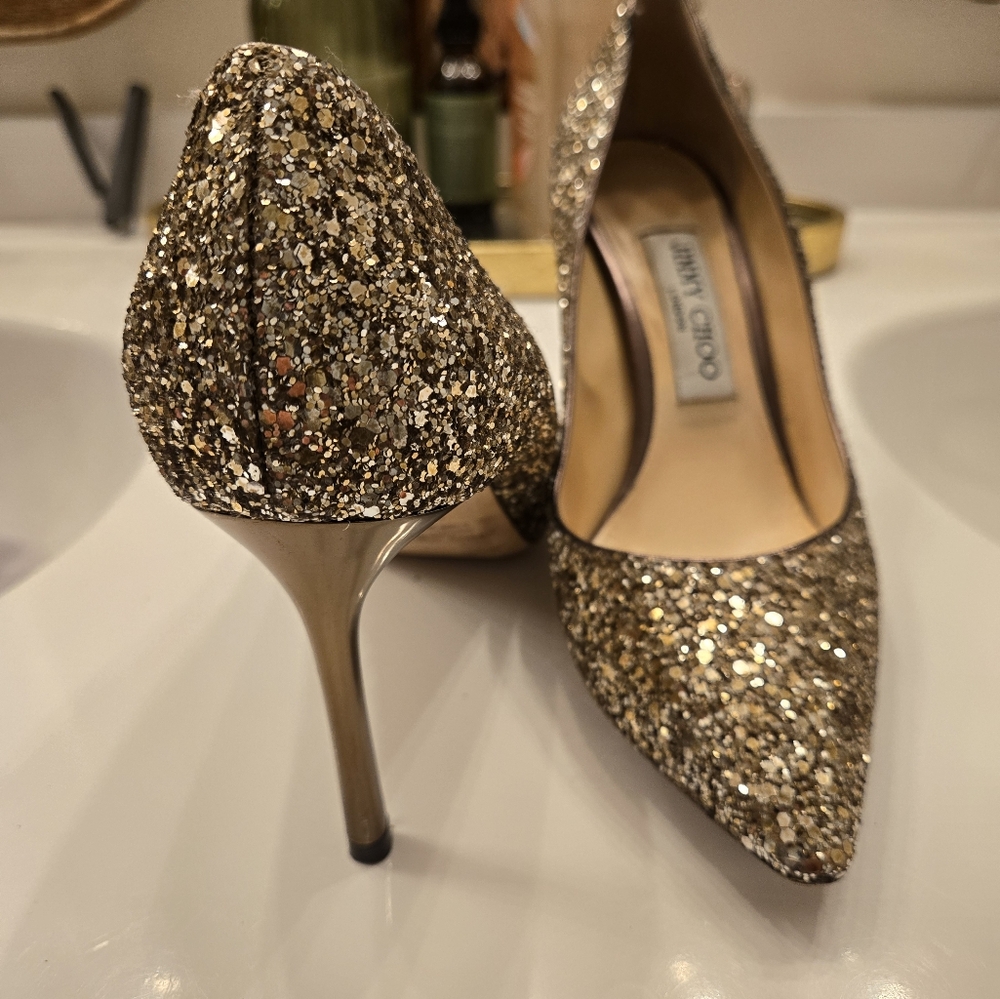 Jimmy Choo Gold Glitter Women's Heels